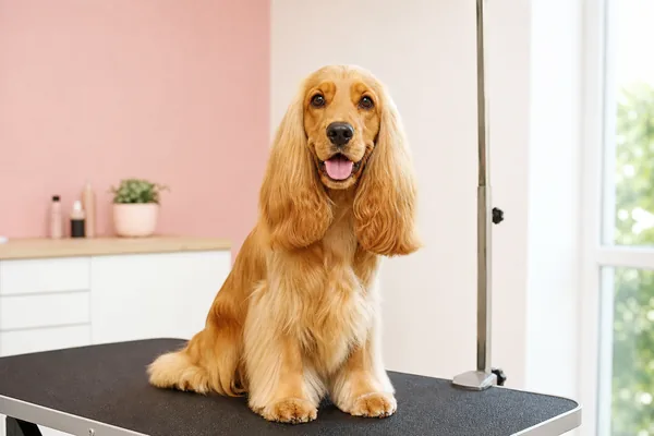 Freshly groomed golden cocker spaniel at All Fur Love Brisbane
